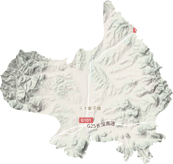 三十家子镇地形地图