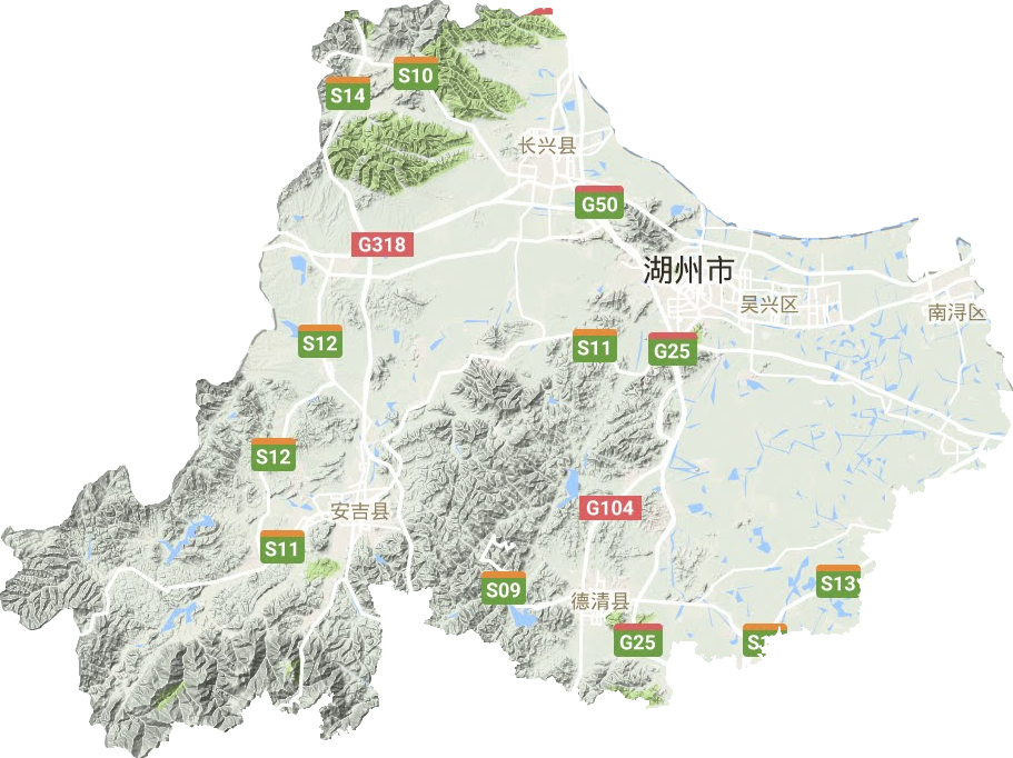 湖州市地形地图