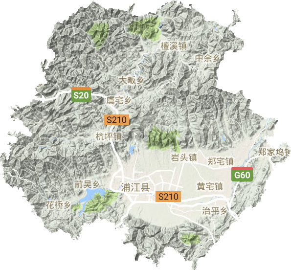 浦江县地形地图