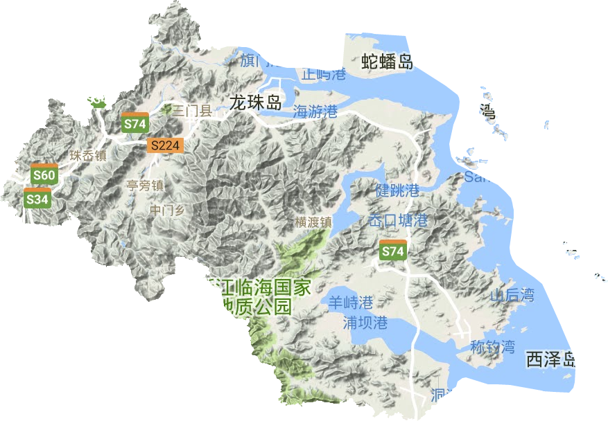 三门县地形地图