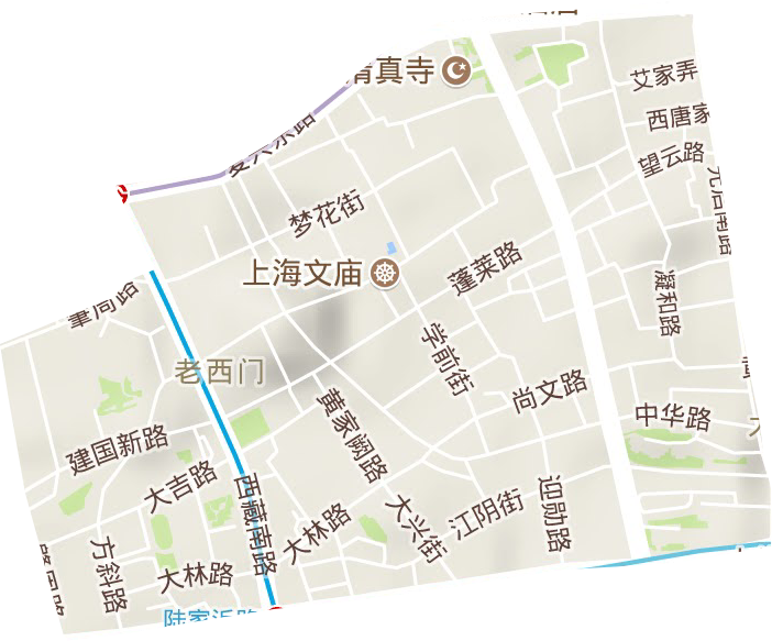 老西门街道地形地图