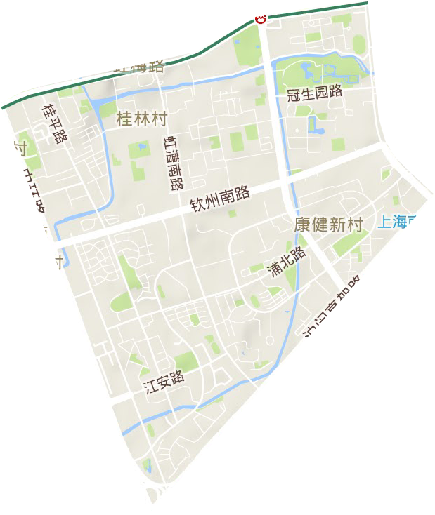 康健新村街道地形地图