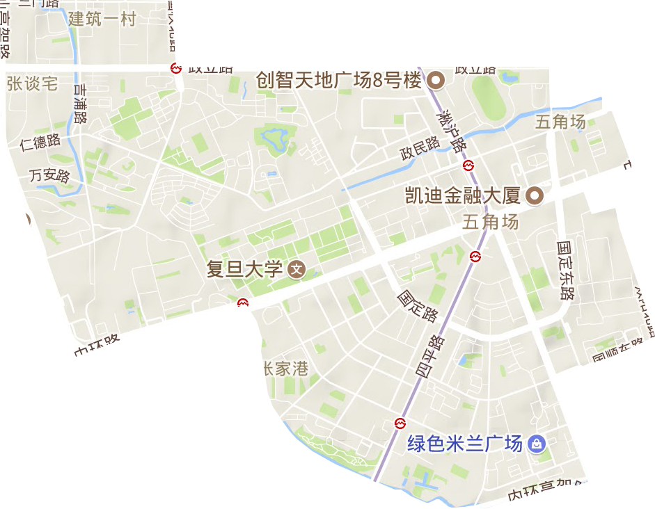 五角场街道地形地图