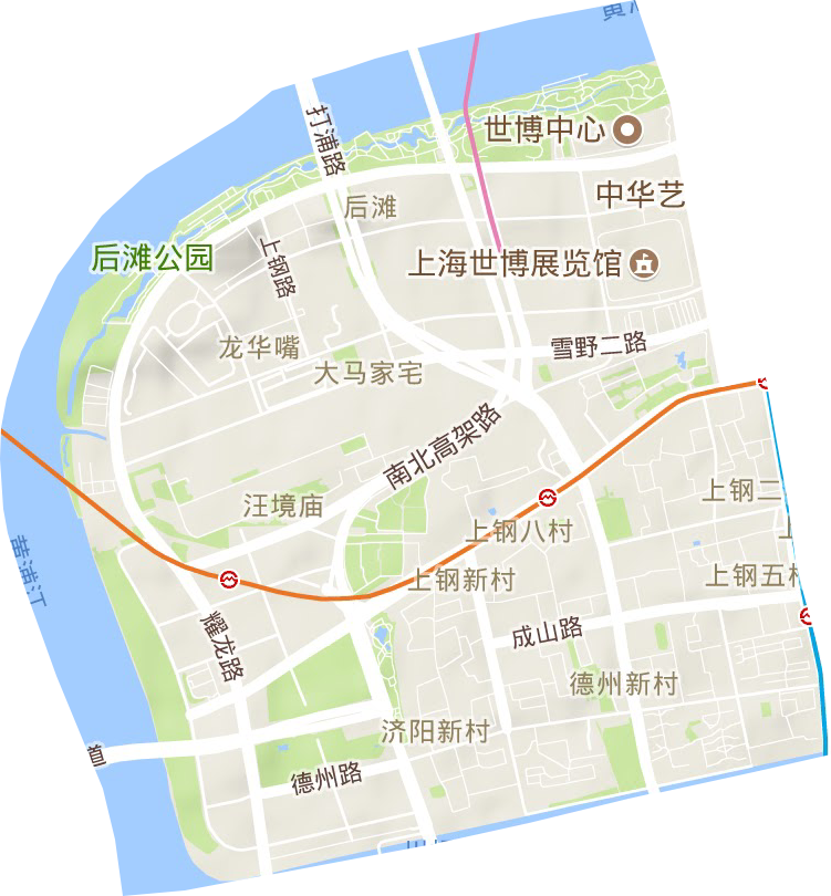 上钢新村街道地形地图
