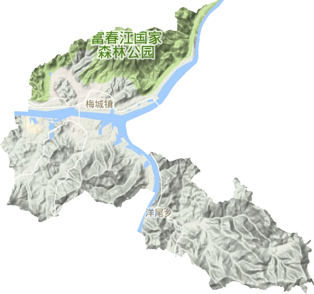 梅城镇地形地图