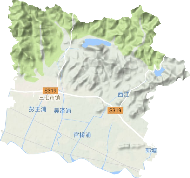 三七市镇地形地图