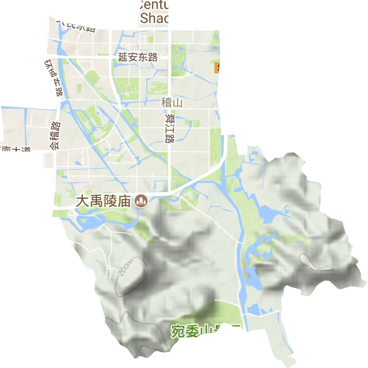 稽山街道地形地图