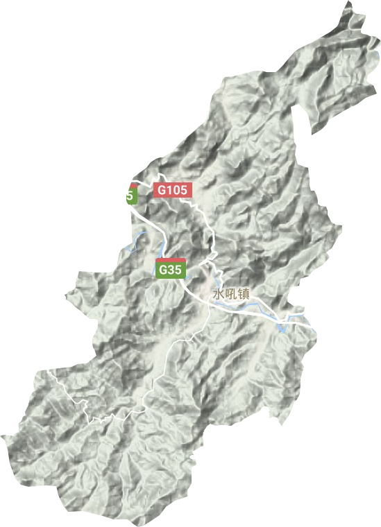水吼镇地形地图