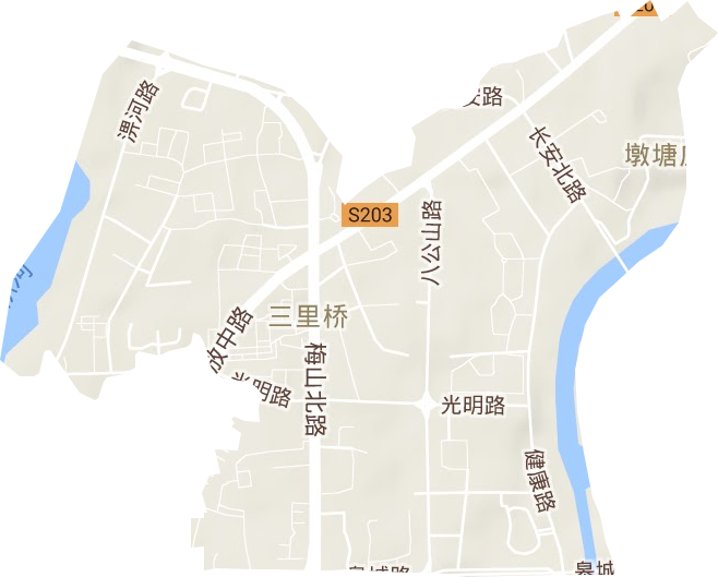 三里桥街道地形地图