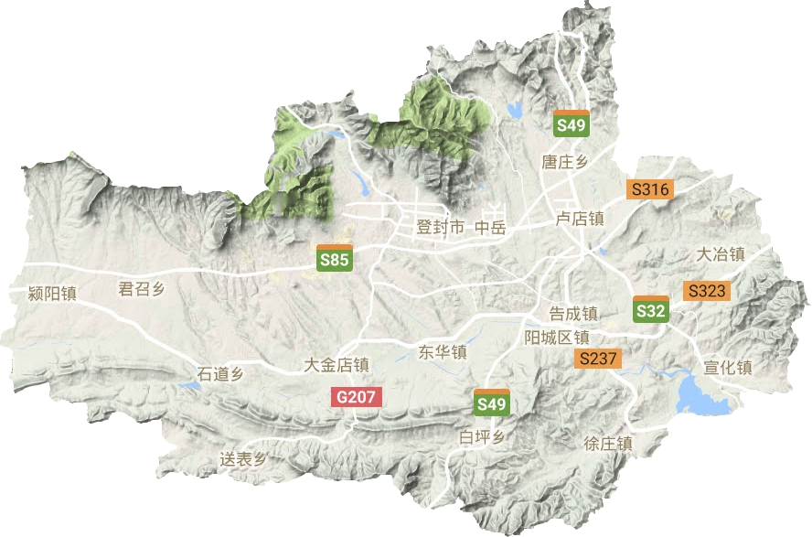 登封市地形地图
