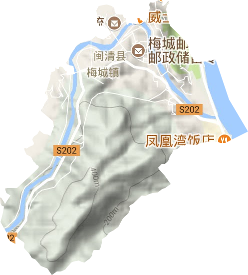 梅城镇地形地图