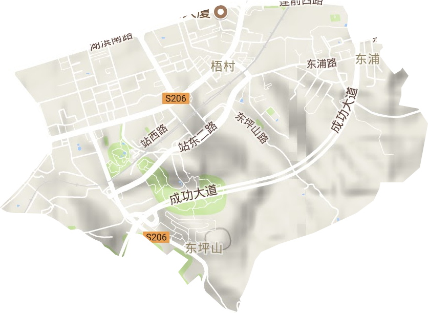 梧村街道地形地图