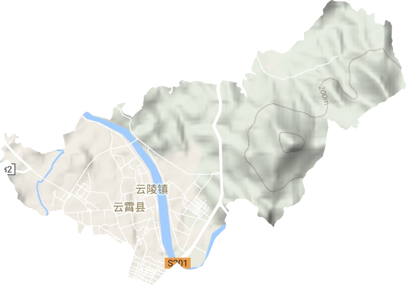 云陵镇地形地图