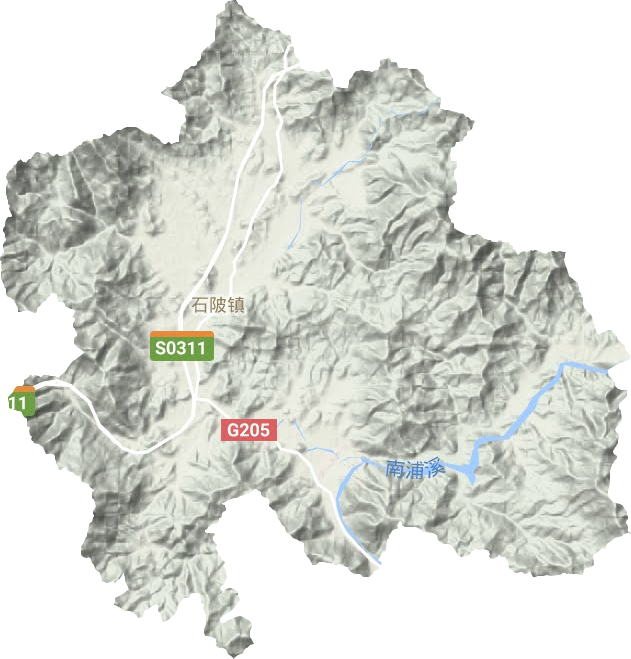 石陂镇地形地图