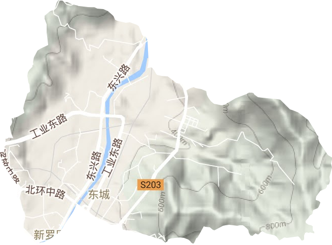 东城街道地形地图