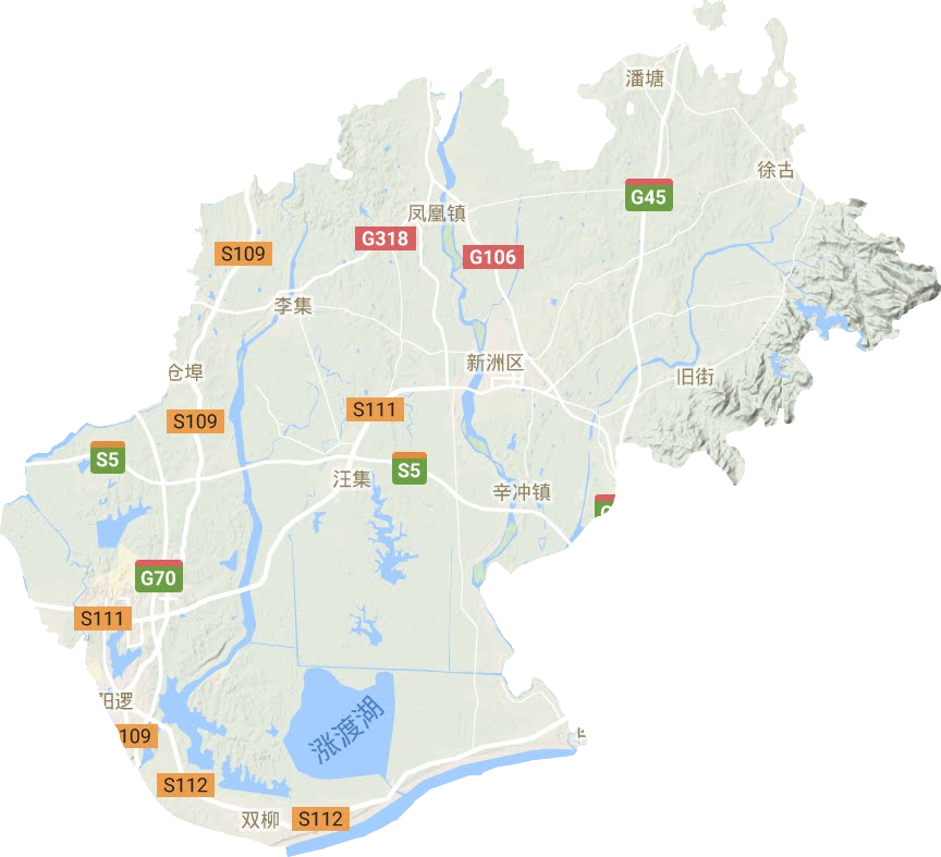 新洲区地形地图