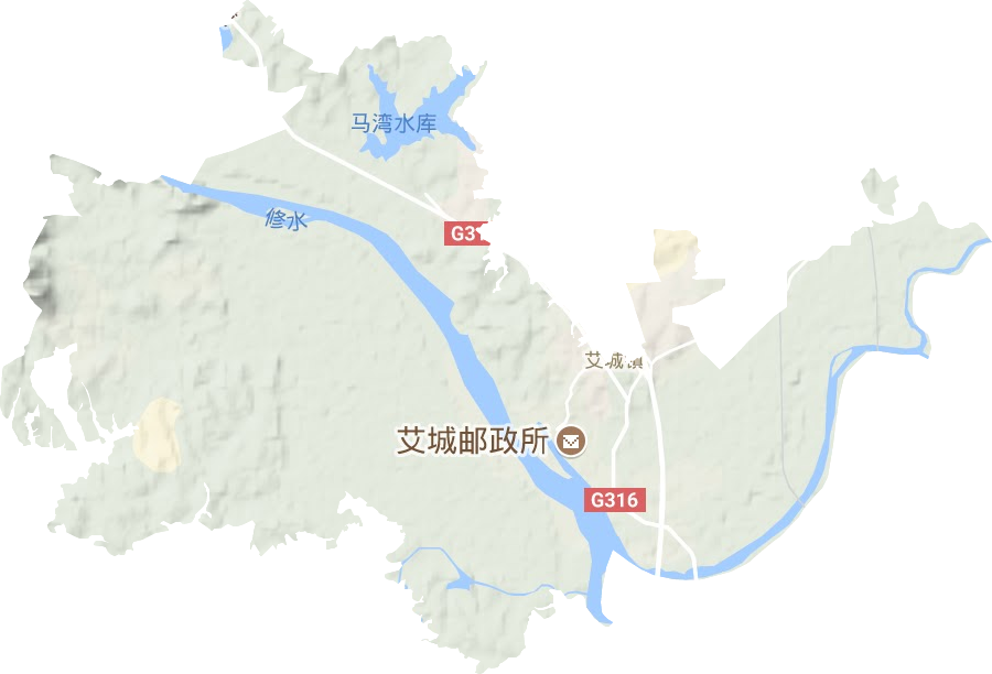 艾城镇地形地图