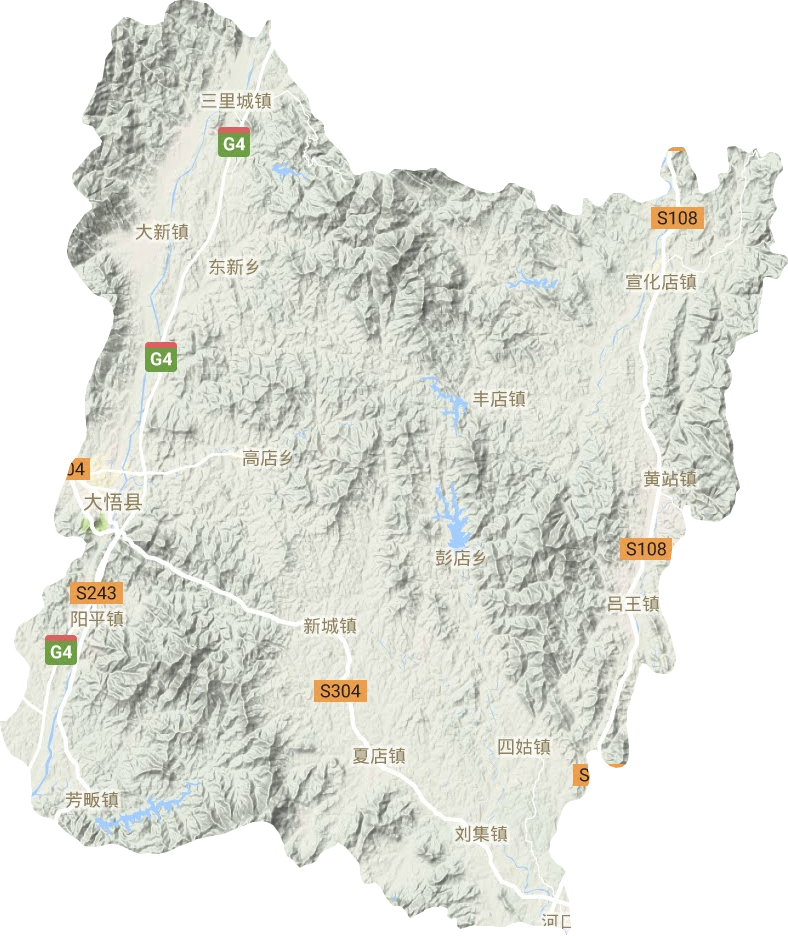 大悟县地形地图