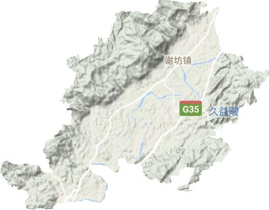 谢坊镇地形地图
