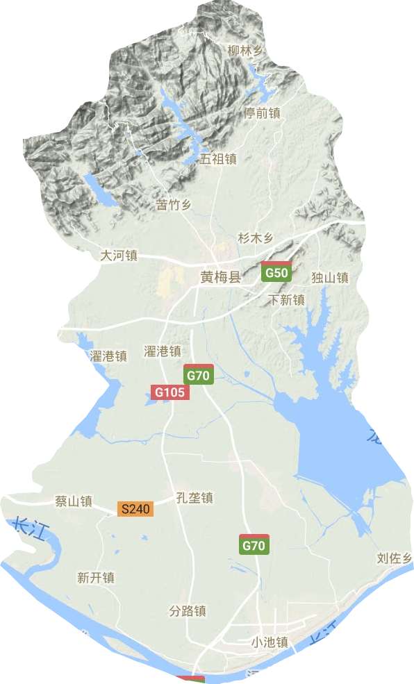 黄梅县地形地图