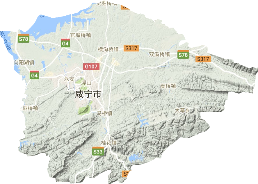 咸安区地形地图