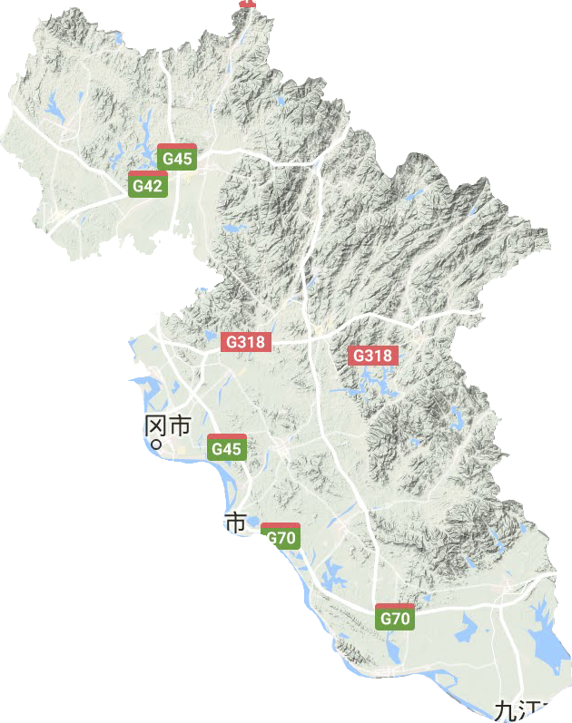 黄冈市地形地图
