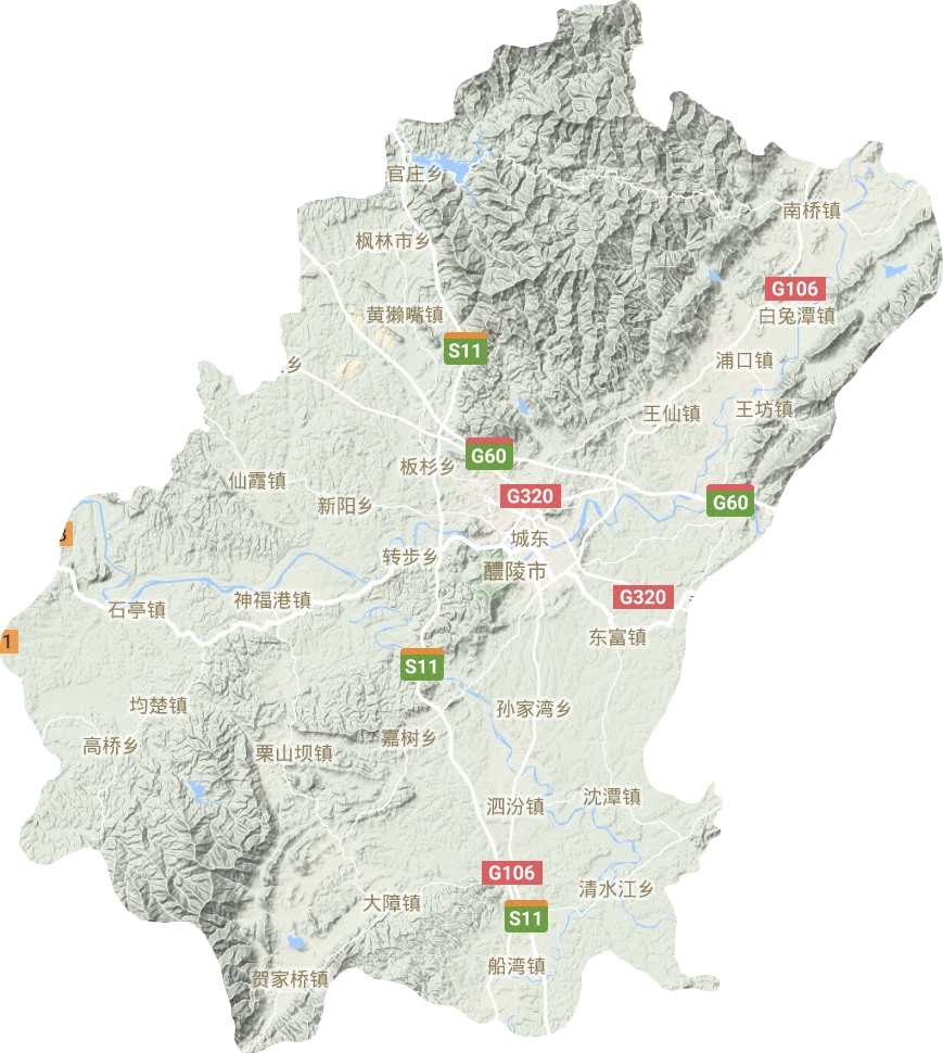 醴陵市地形地图
