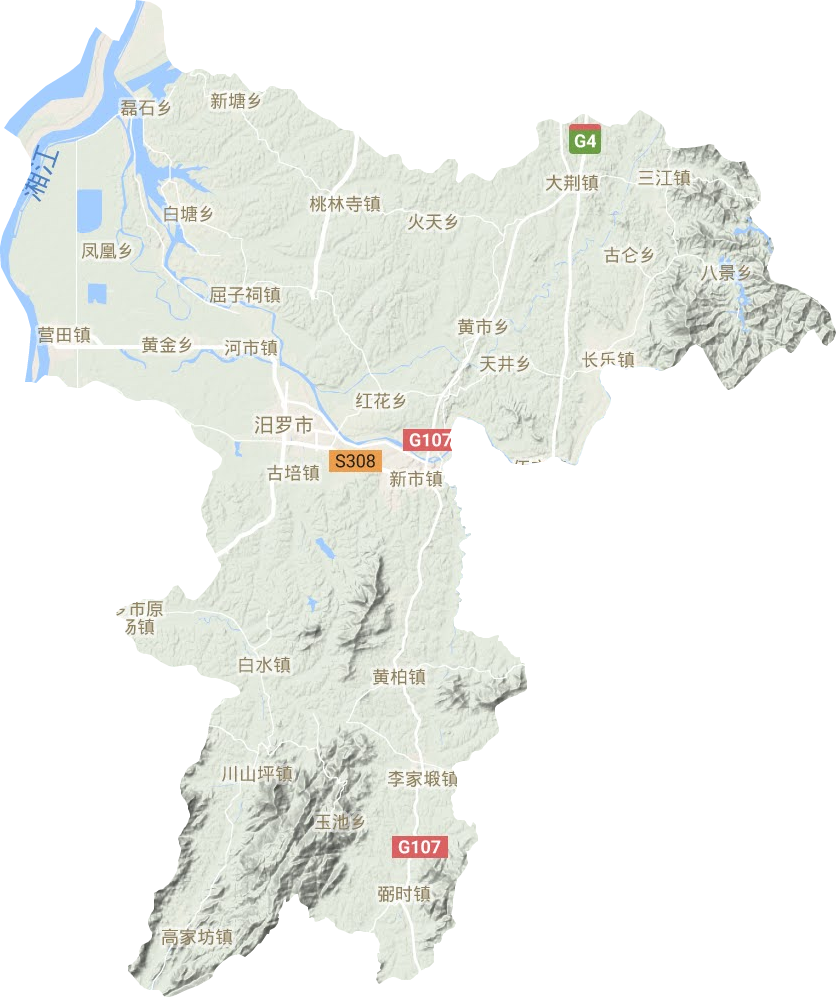 汨罗市地形地图