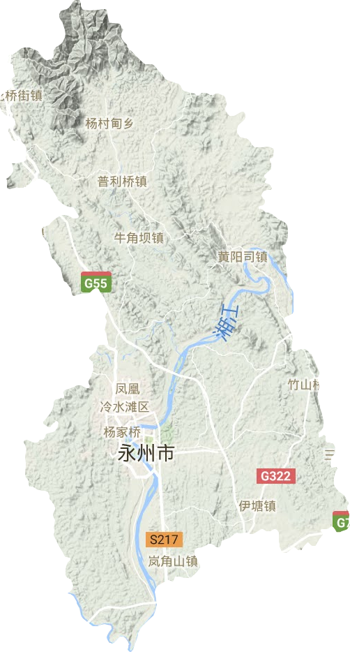 冷水滩区地形地图