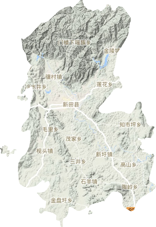 新田县地形地图