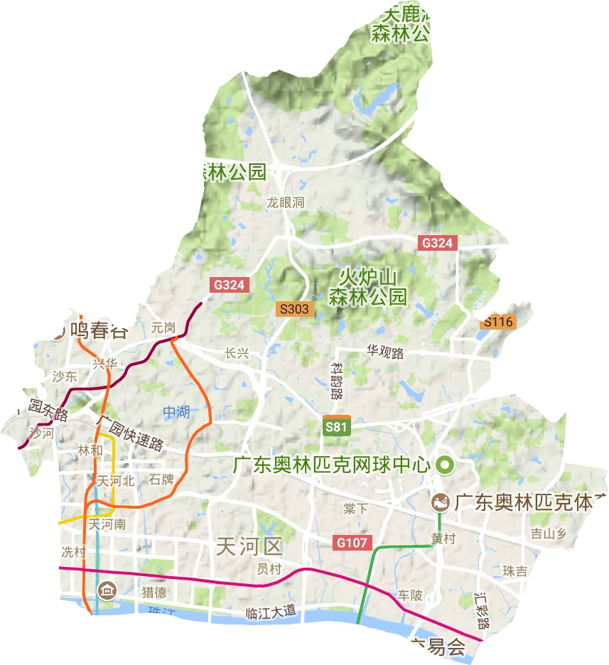 天河区地形地图