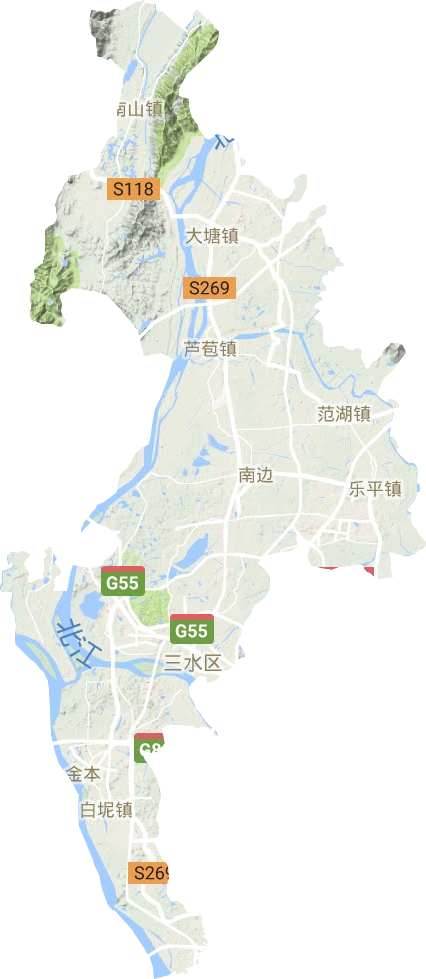 三水区地形地图