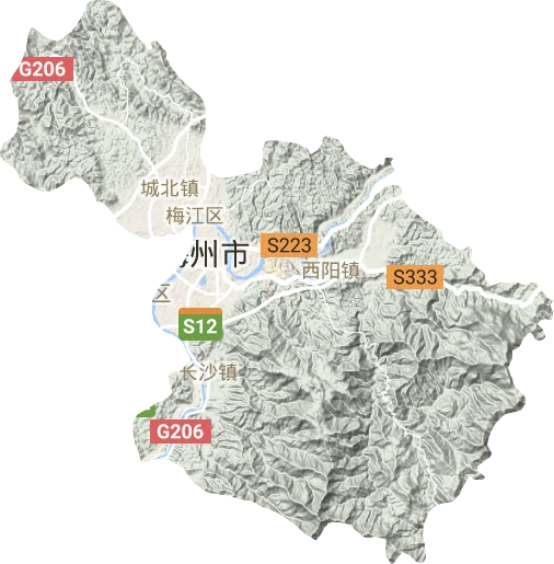 梅江区地形地图
