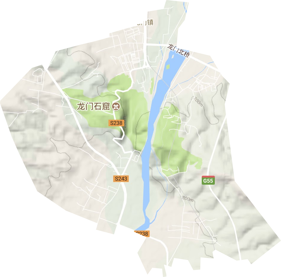 龙门石窟街道地形地图