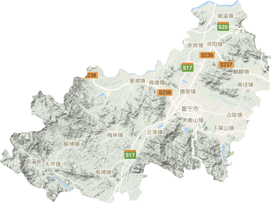 普宁市地形地图