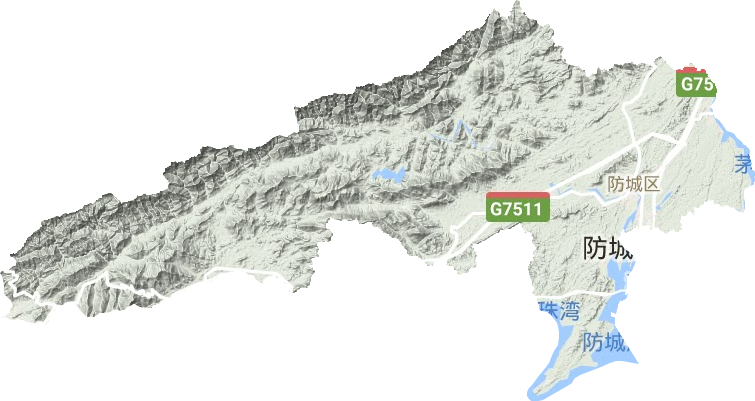防城区地形地图