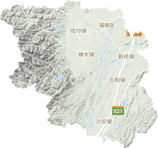福绵区地形地图