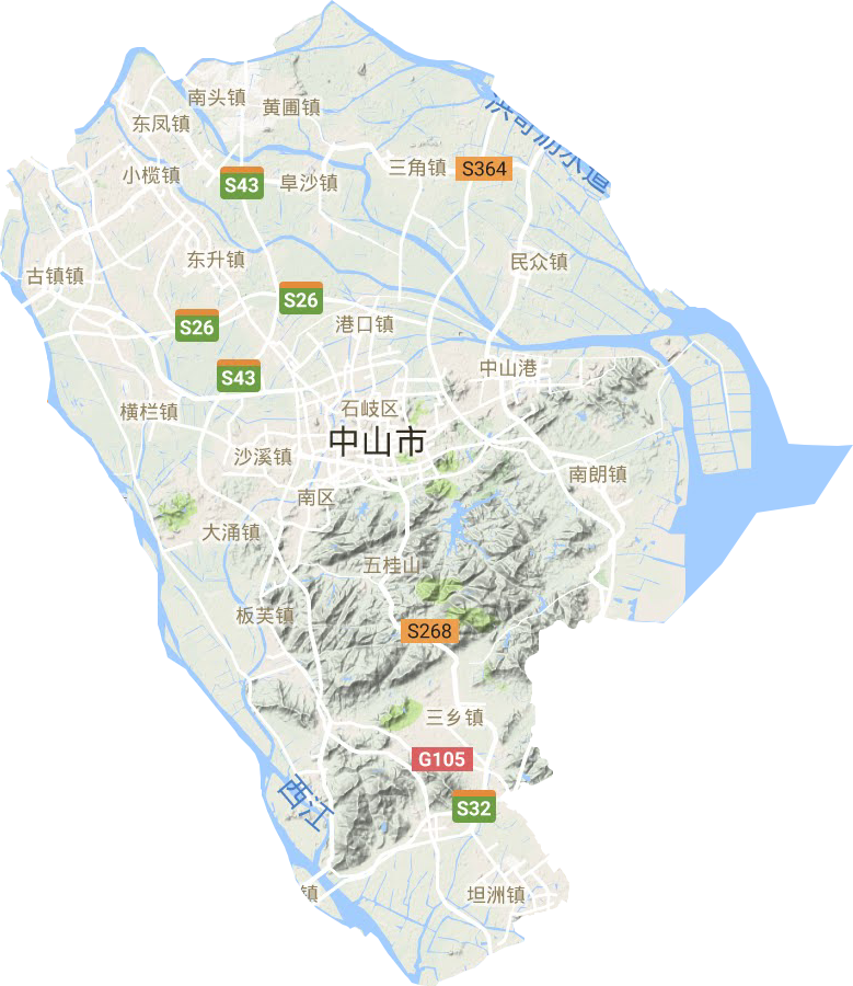 中山市地形地图