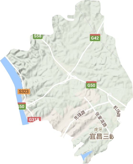 虎牙街道地形地图