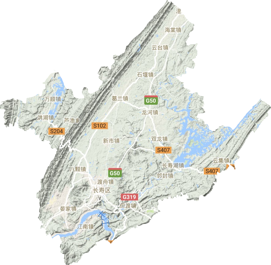 长寿区地形地图