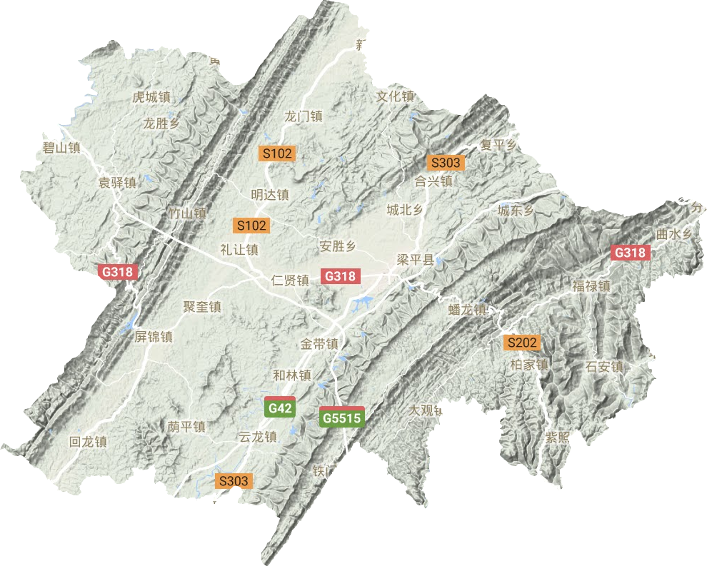 梁平区地形地图
