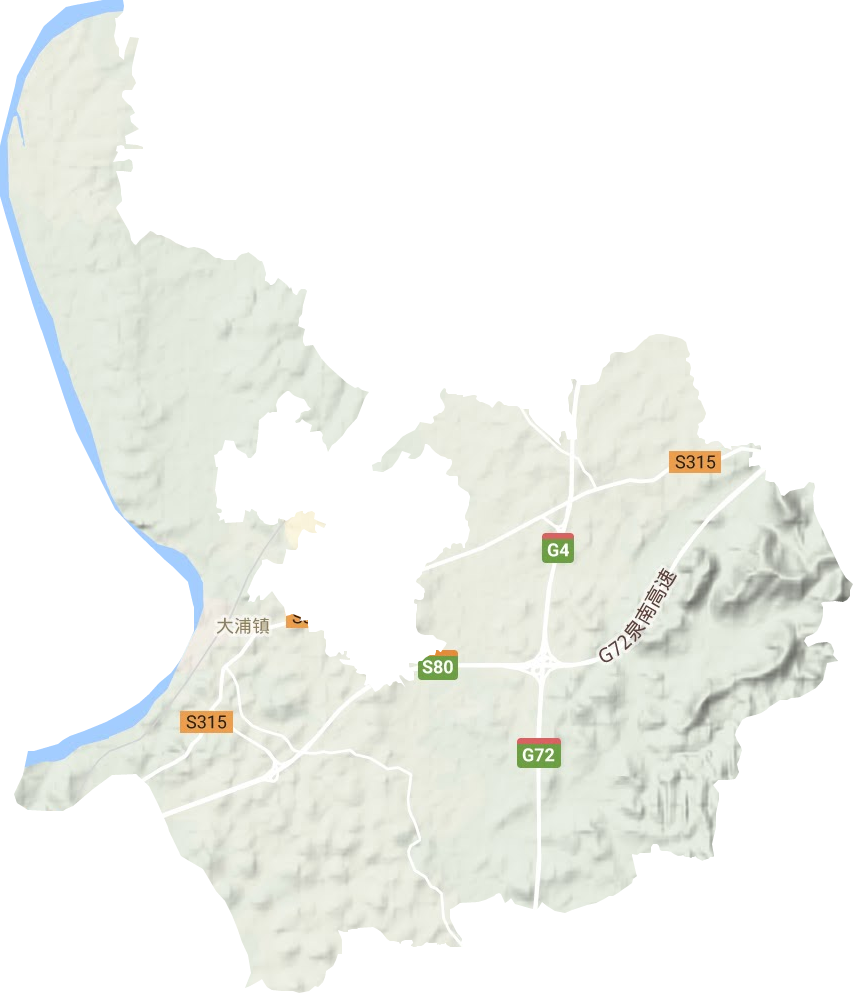 大浦镇地形地图