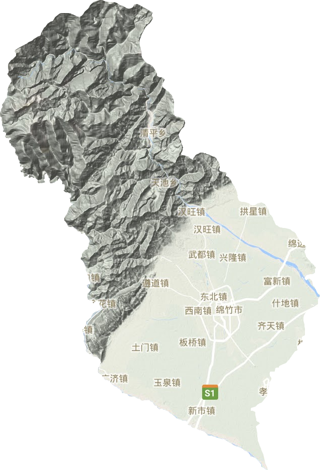 绵竹市地形地图