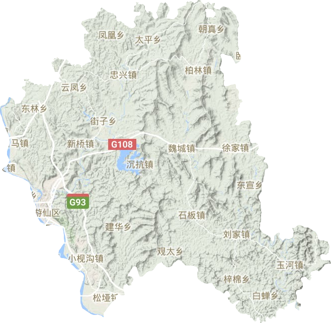 游仙区地形地图