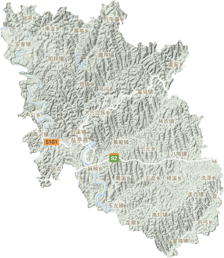 盐亭县地形地图