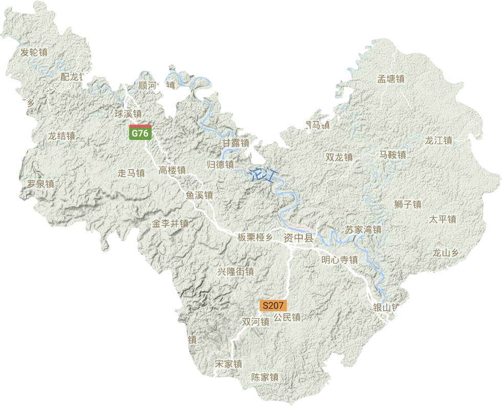 资中县地形地图