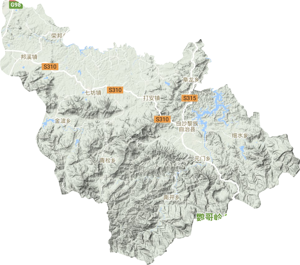 白沙县地形地图