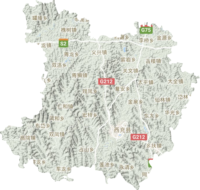 西充县地形地图