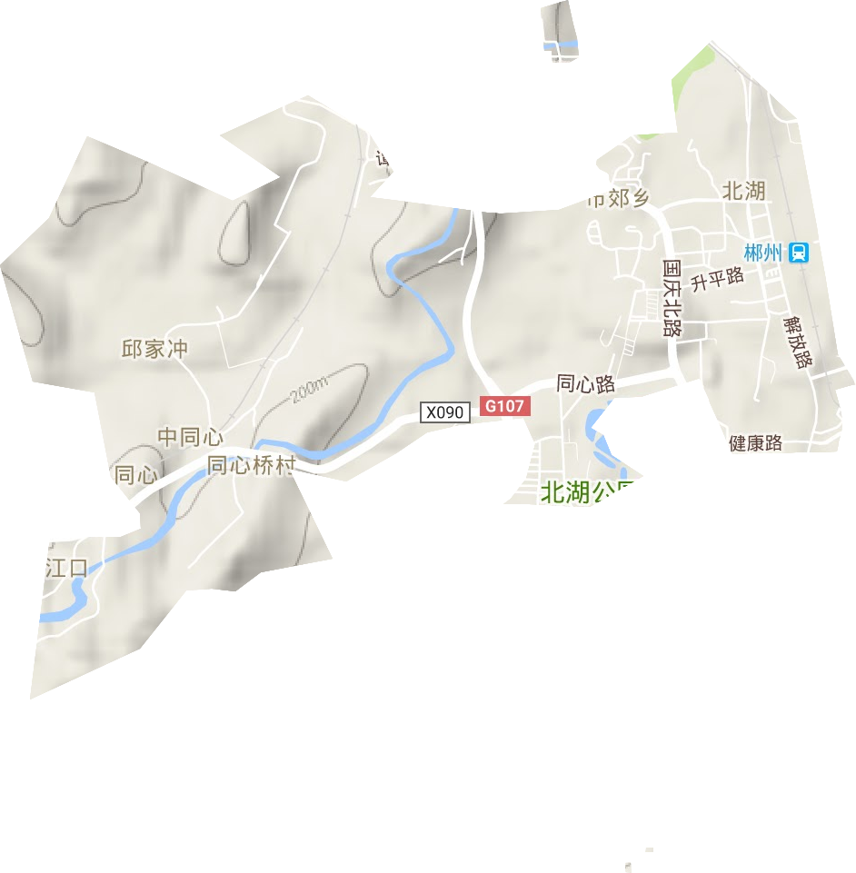 北湖街道地形地图