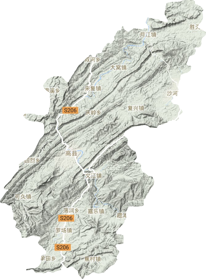 高县地形地图